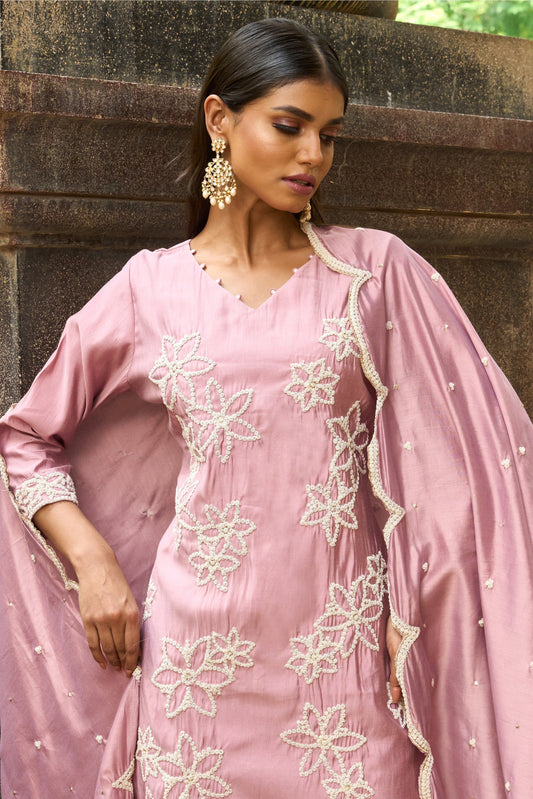 Elysian Bloom Hand-Embroidered Kurta Set