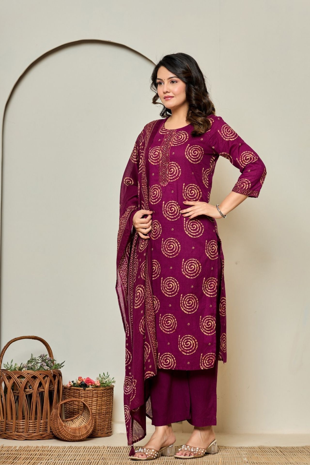 Mehira Maroon Bandhej Kurta Set