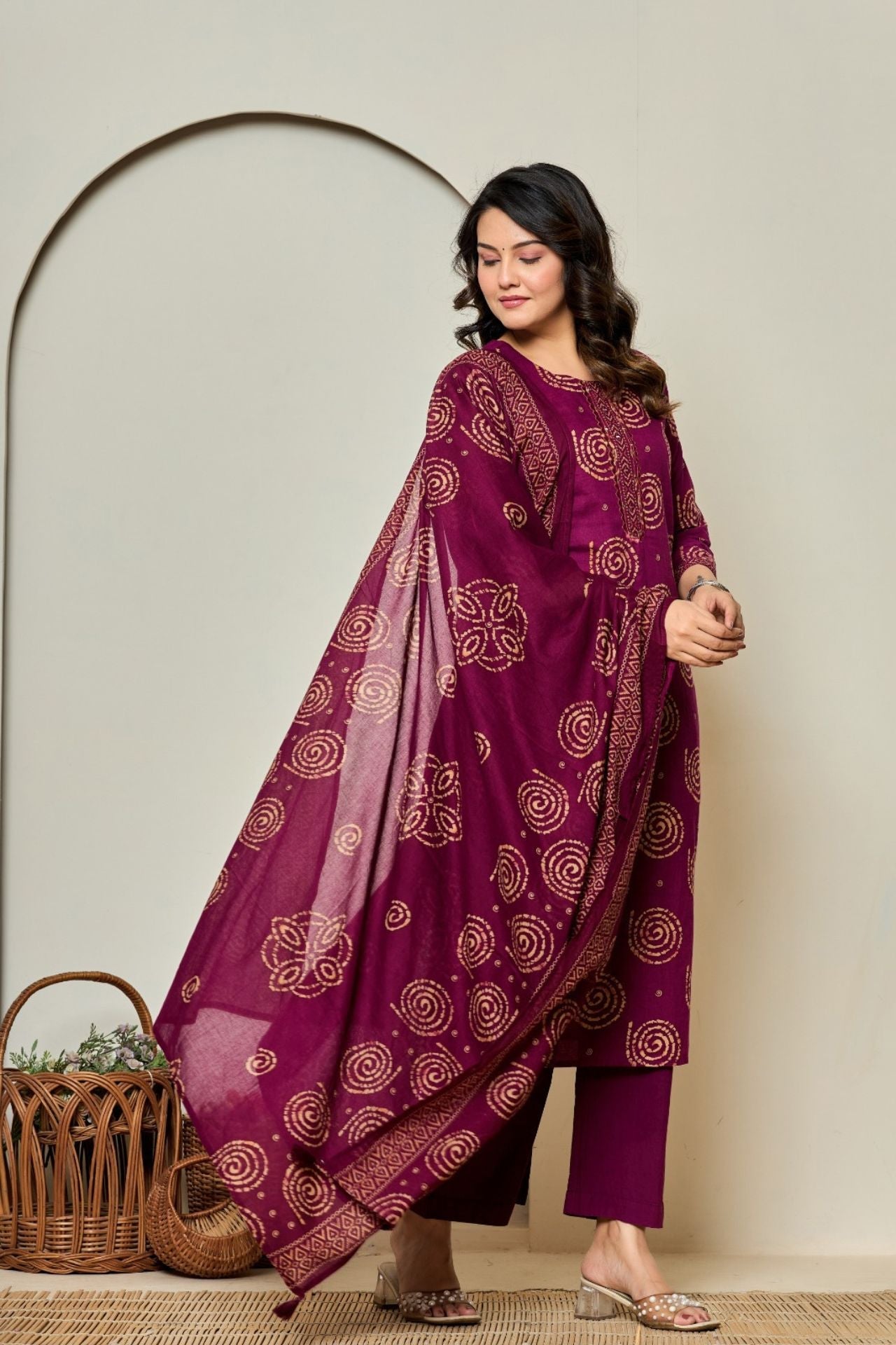 Mehira Maroon Bandhej Kurta Set