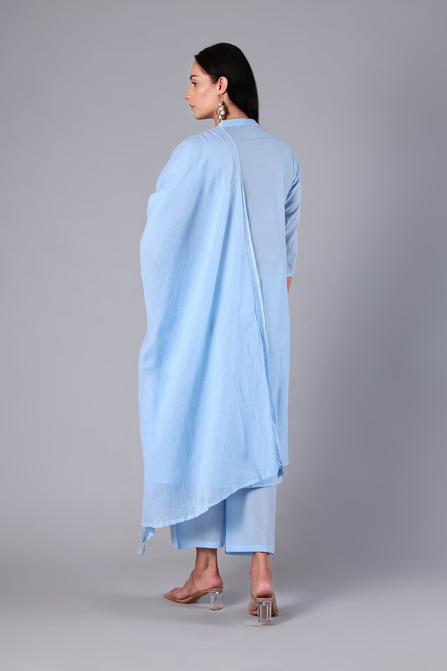 Eira | Blue Embroidered Cotton Suit Set