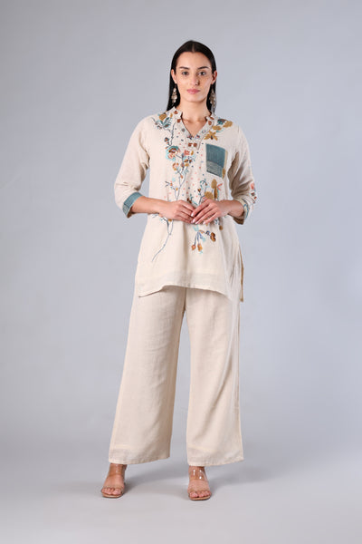 Aarunya | Beige Embroidered Jute Co-ord Set