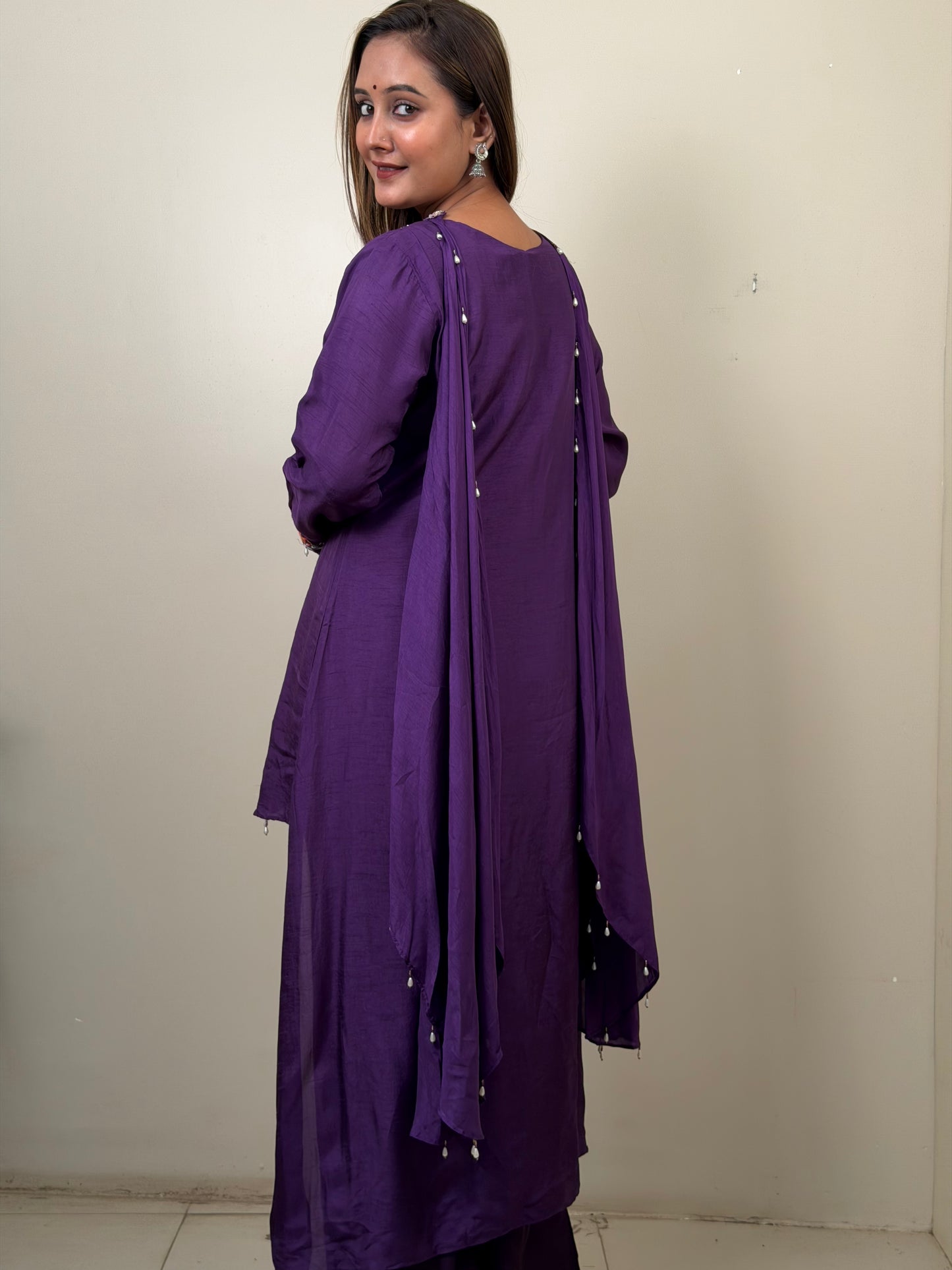 Purple Dola Silk Handwork Kurta Set with Designer Dupatta