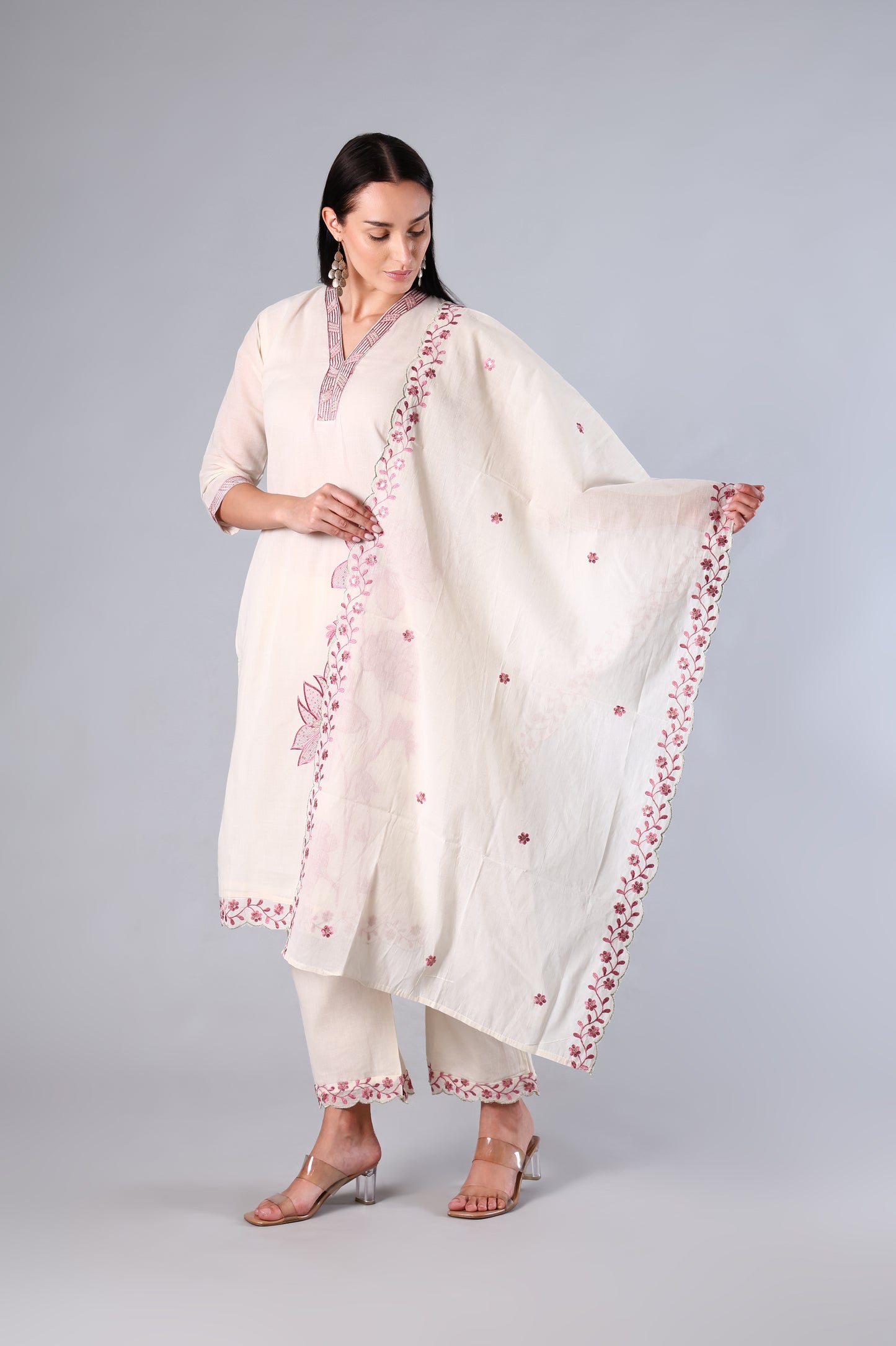 Ruhika | Pink Embroidered Cotton Suit Set