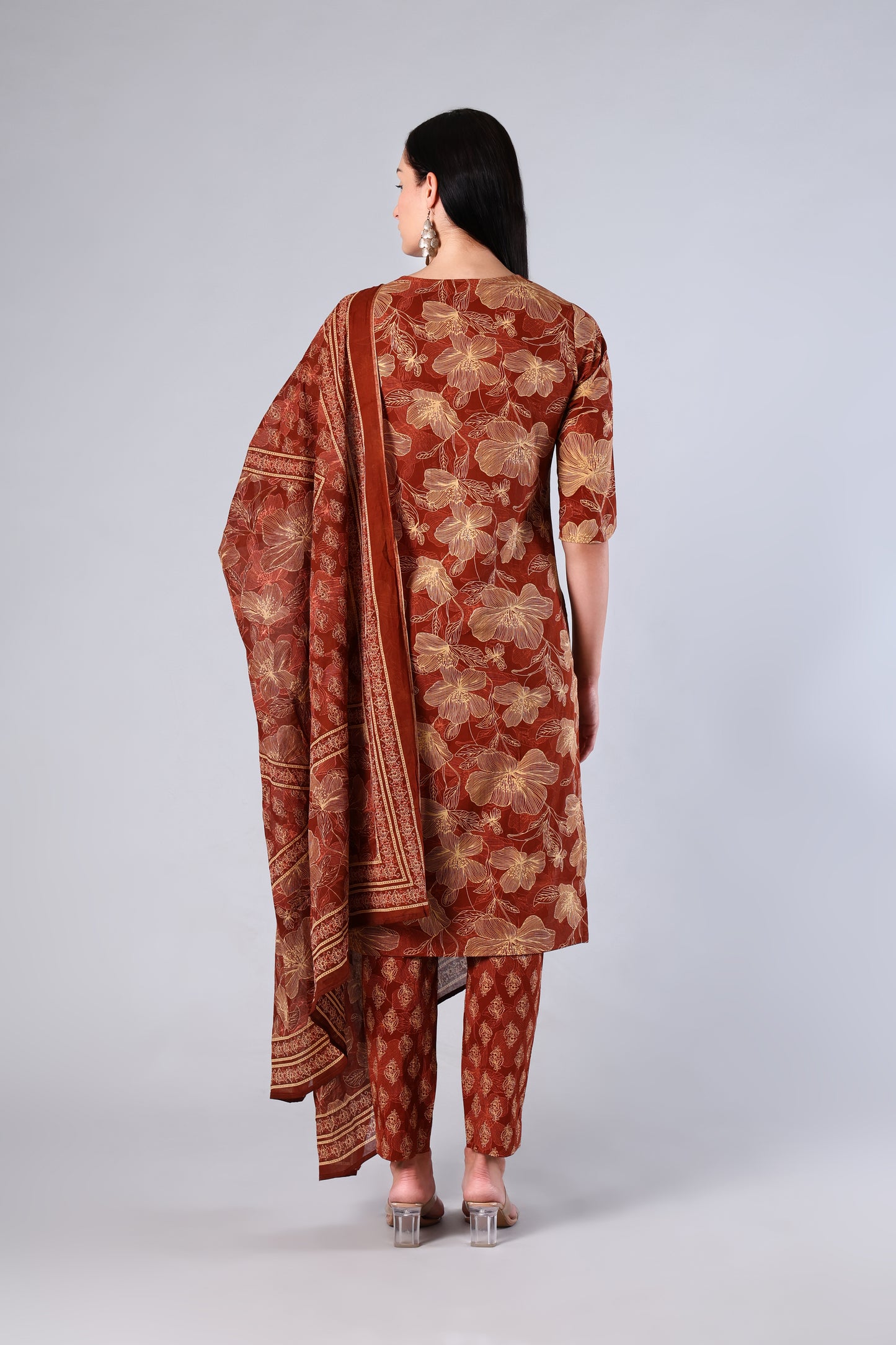 Avira | Rust Floral Cotton Suit Set
