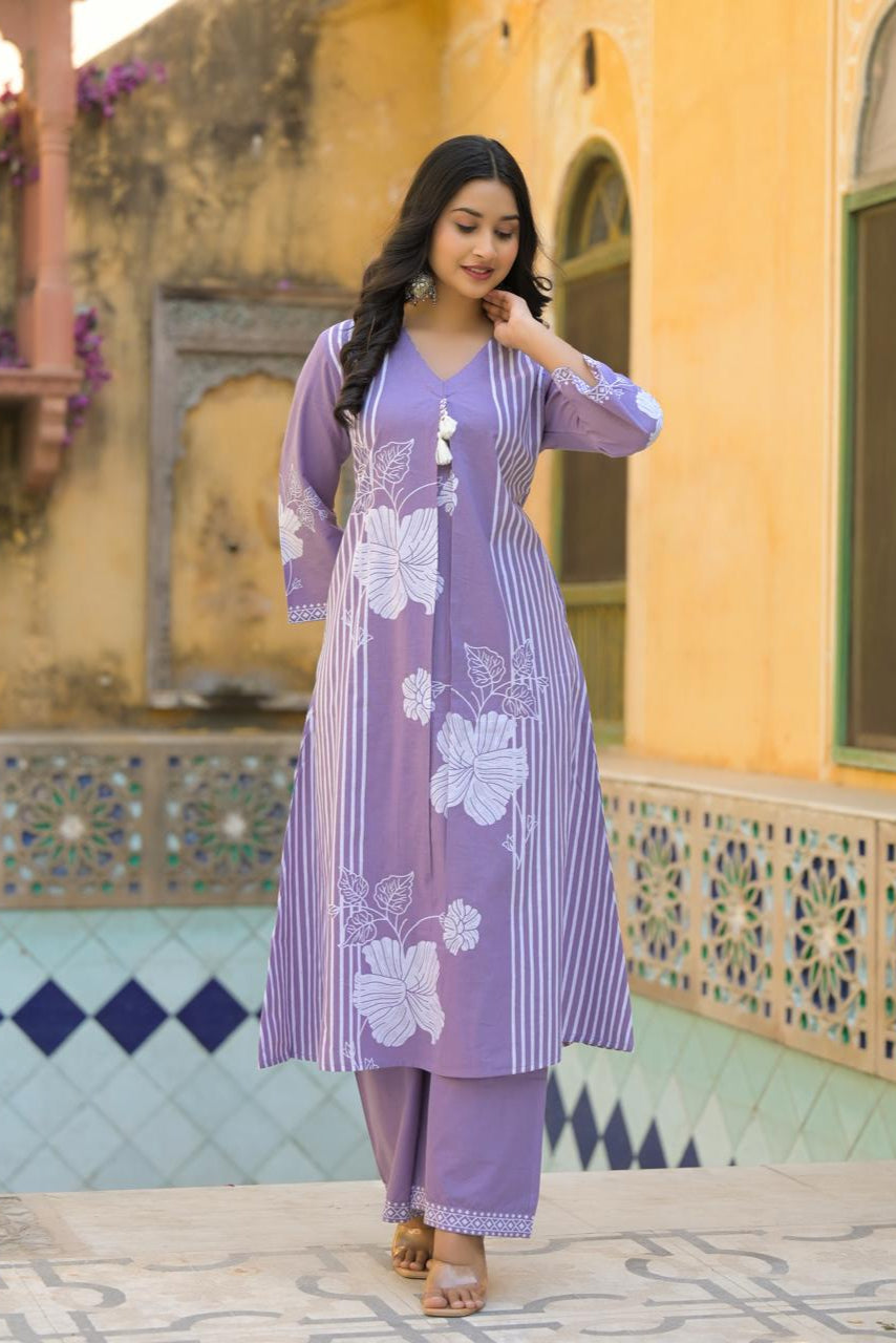 Lilac Garden Block Print Co-ord Set