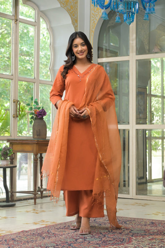 Amber Glow Mirror Work Kurta Set