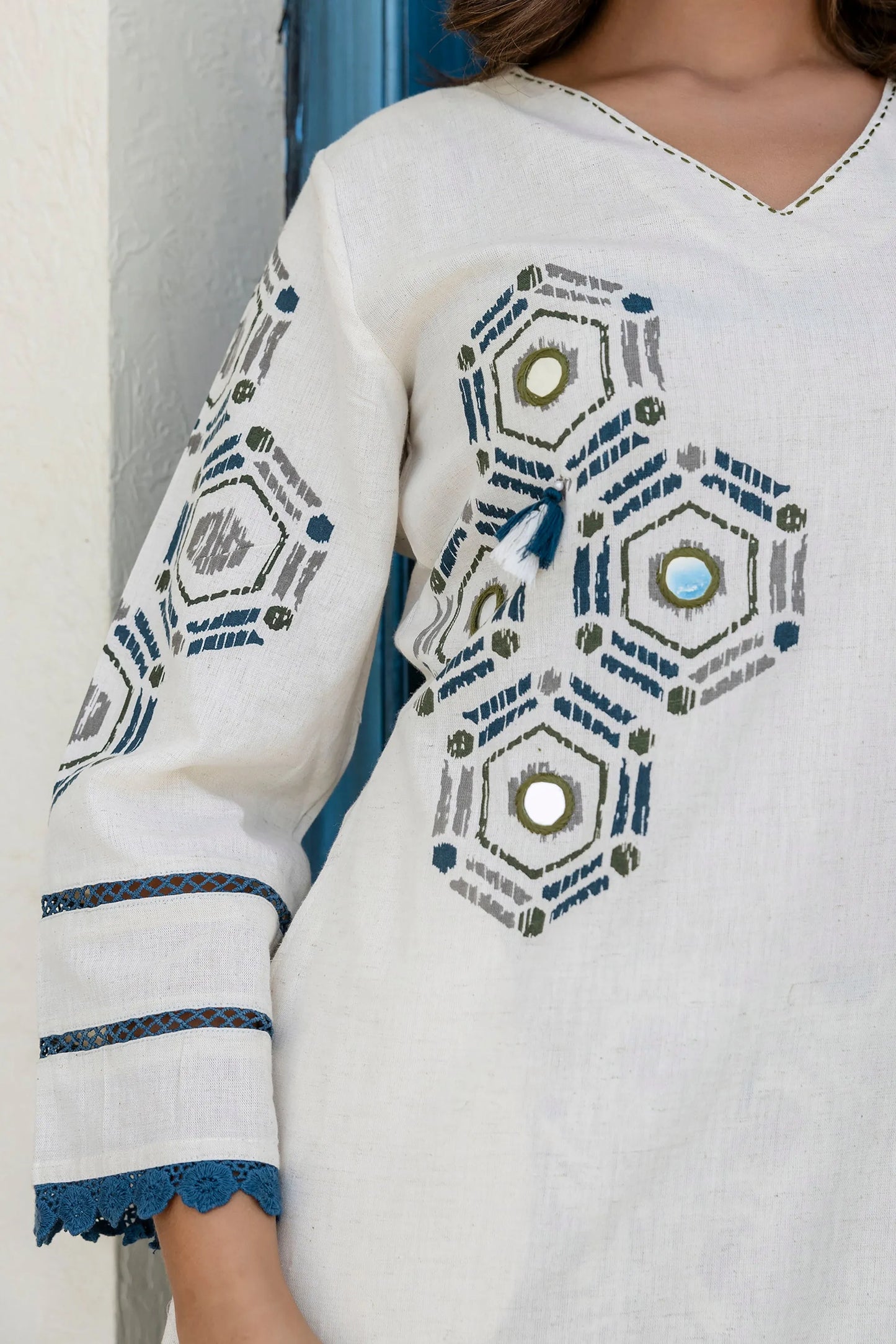 Off White Geometric Co-ord set with Palazzo