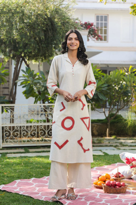 Natural Geometry Embroidered Co-ord Set