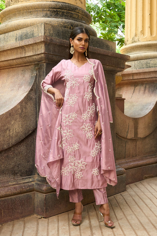 Elysian Bloom Hand-Embroidered Kurta Set