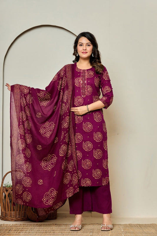 Mehira Maroon Bandhej Kurta Set