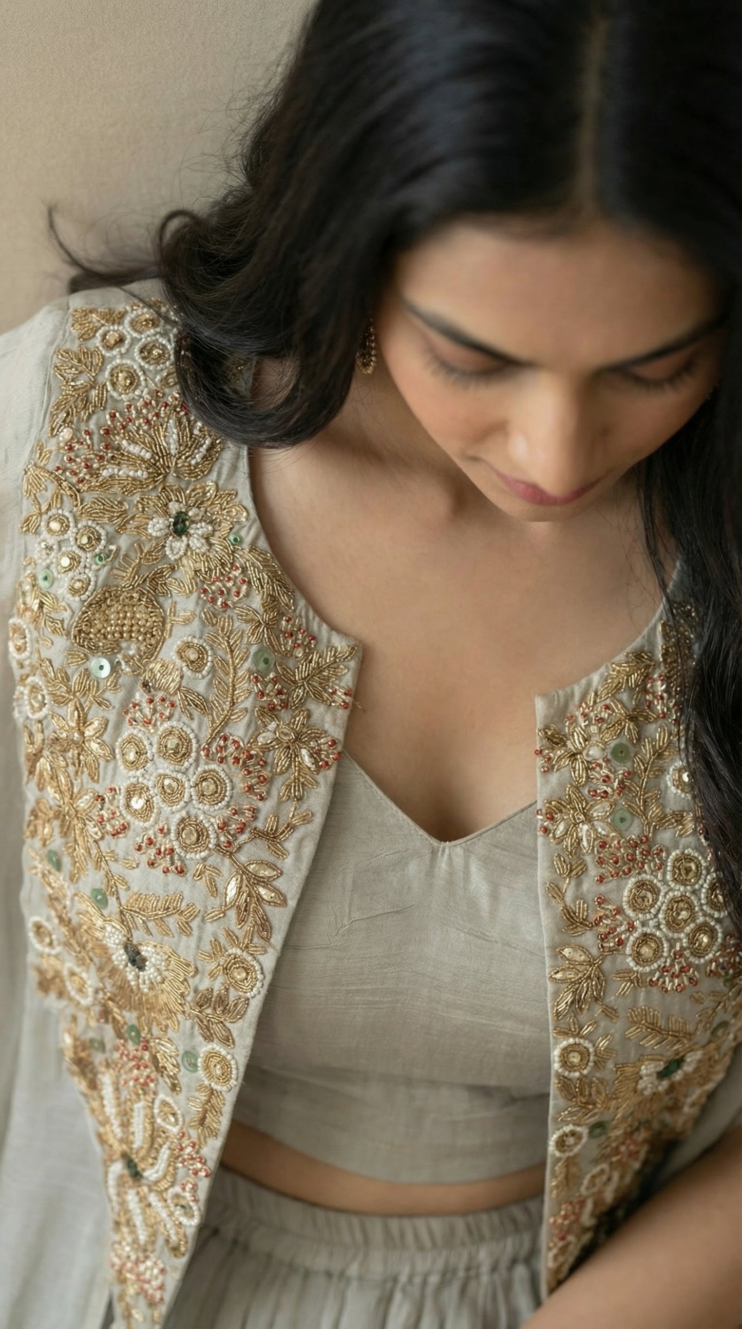 Light Grey Embroidered Cape Indo-Western Set