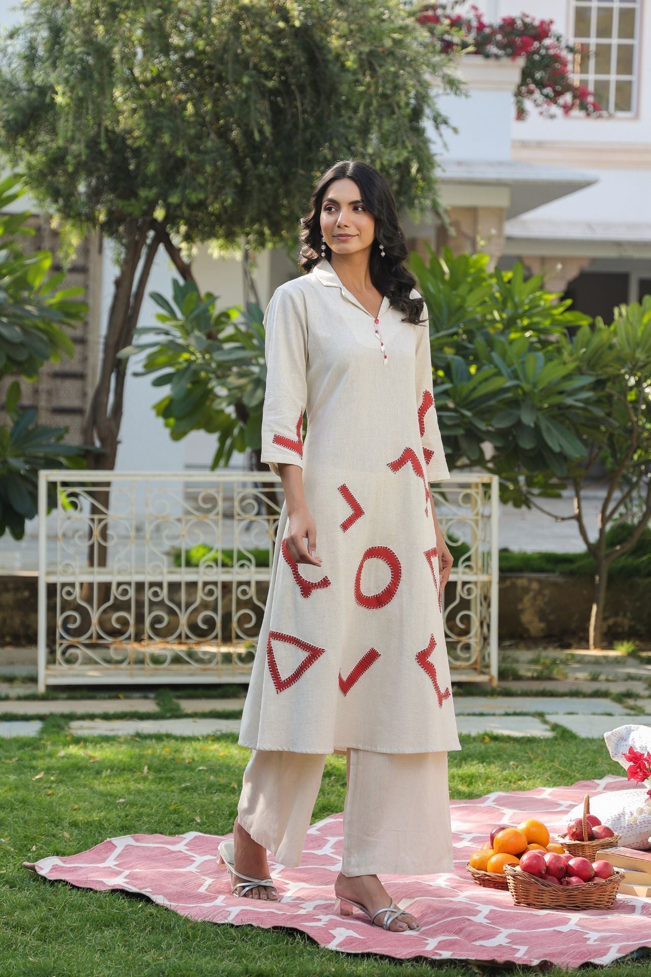 Natural Geometry Embroidered Co-ord Set