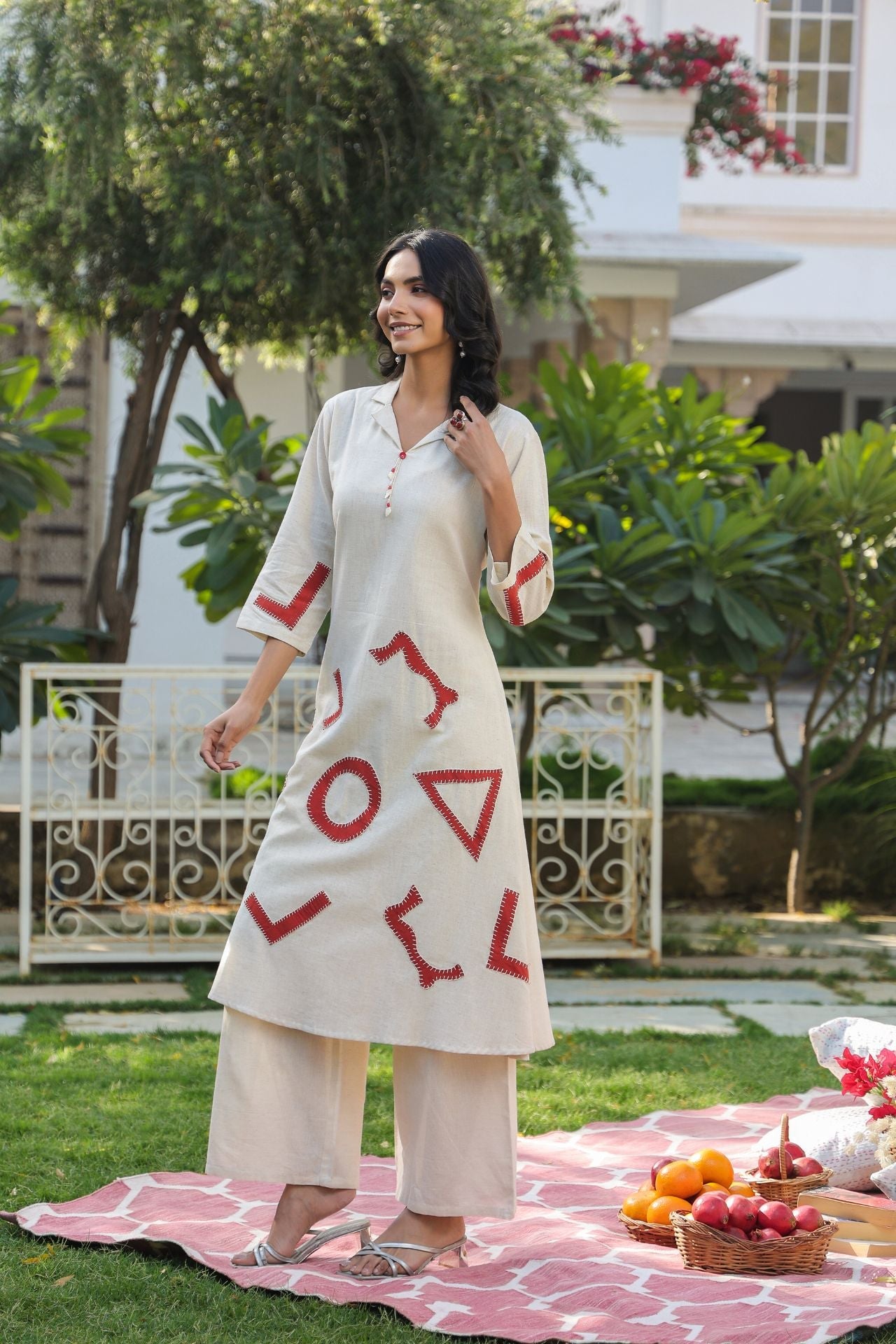 Natural Geometry Embroidered Co-ord Set