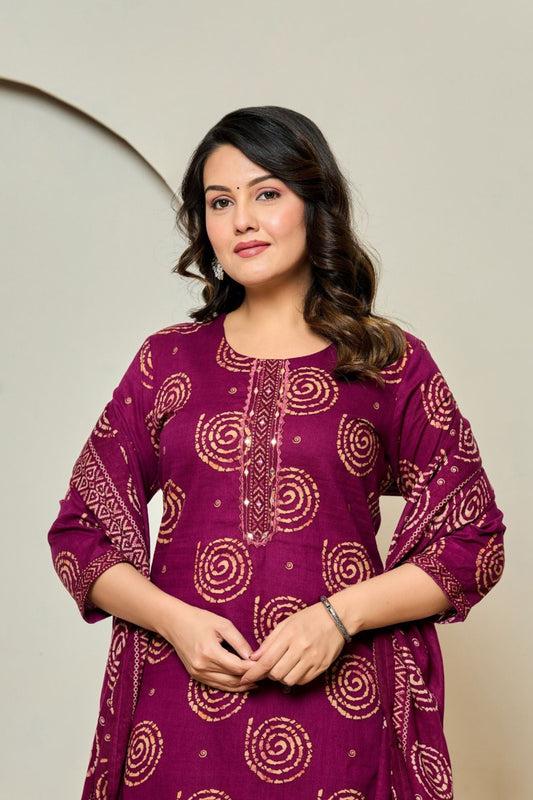 Mehira Maroon Bandhej Kurta Set