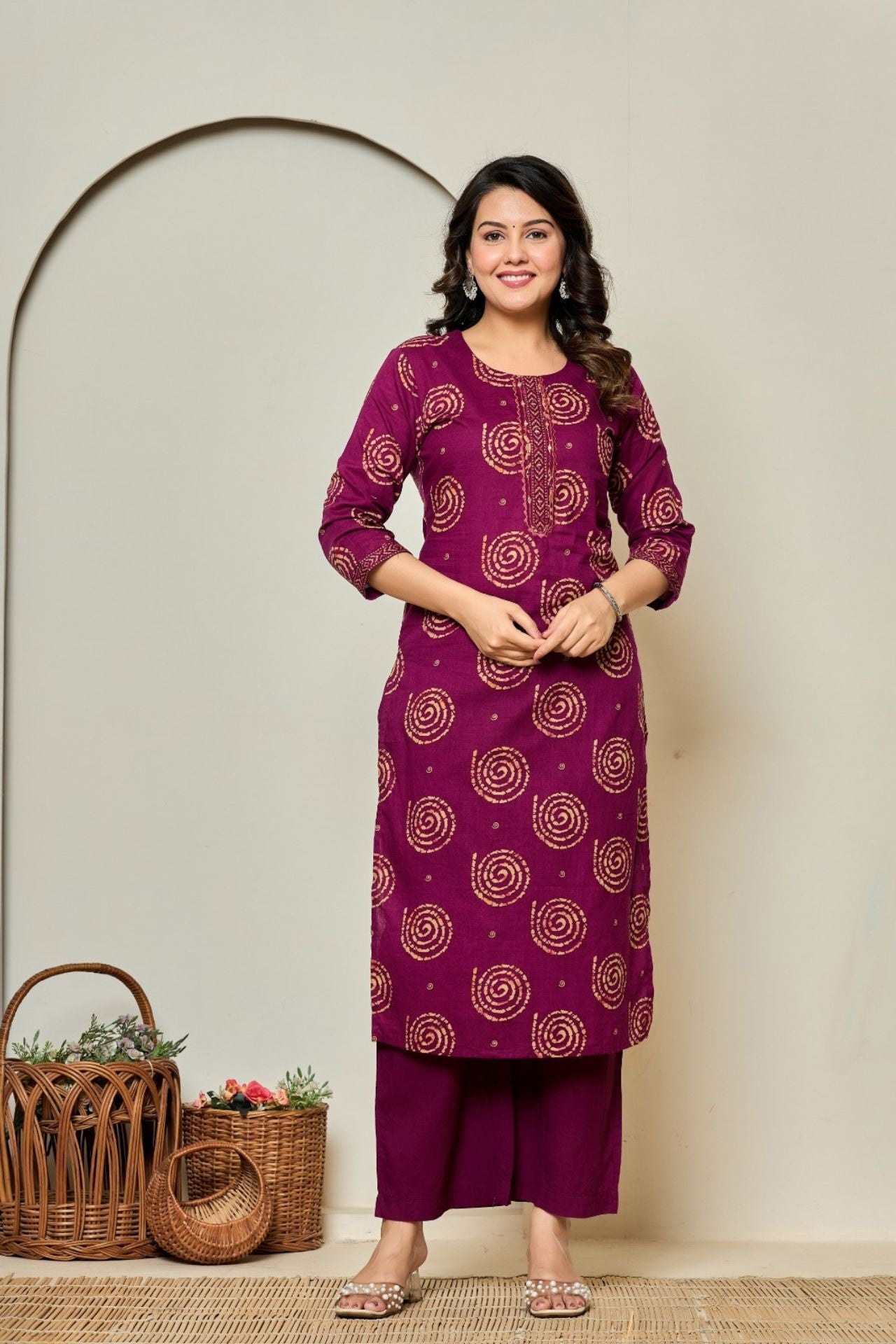 Mehira Maroon Bandhej Kurta Set