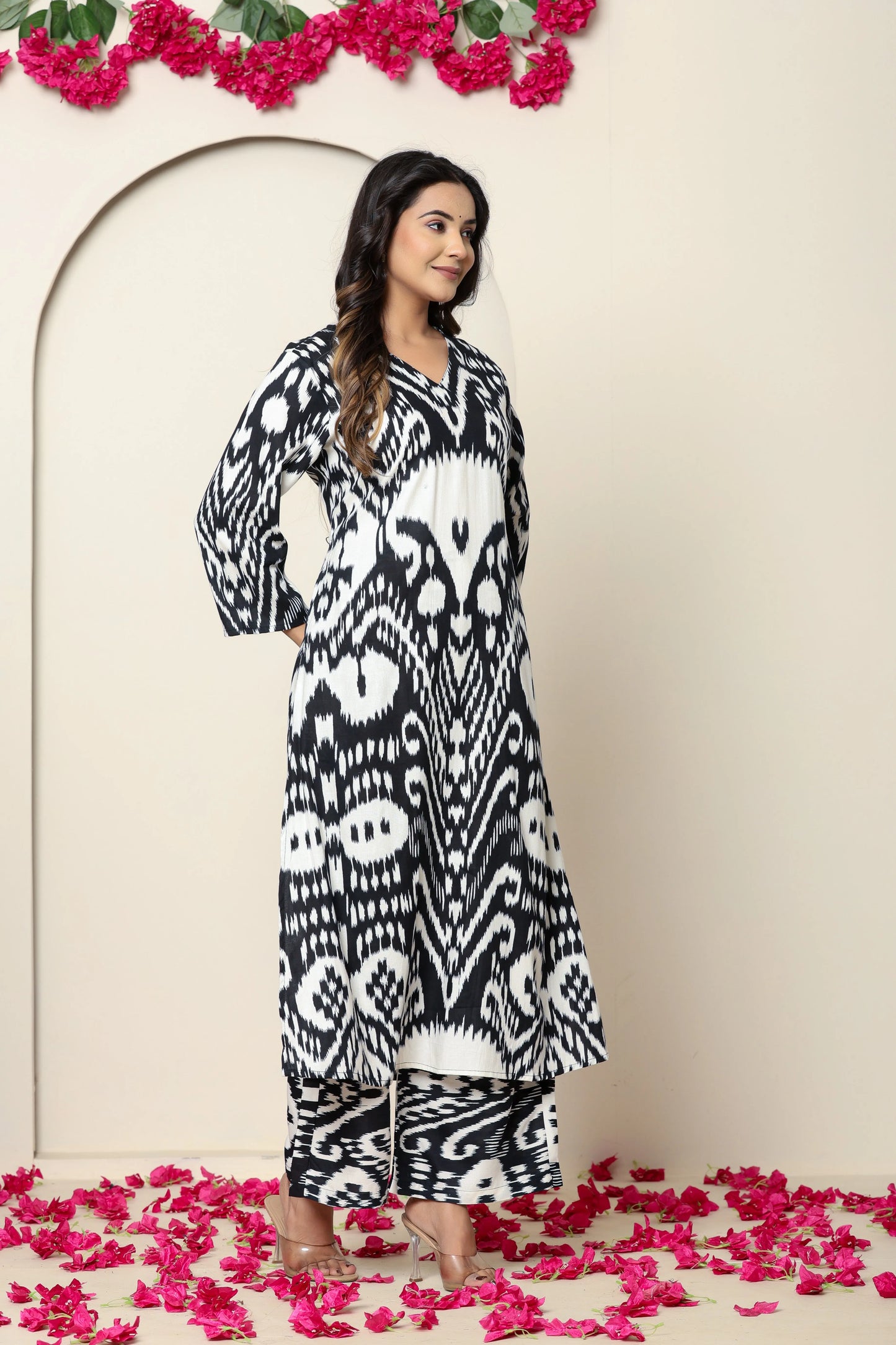 Black Solid Cotton Voile Palazzo Suit Set