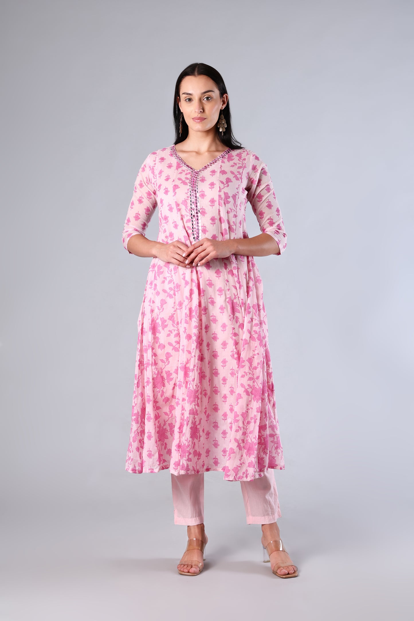 Mishti | Pink Floral Cotton Suit Set