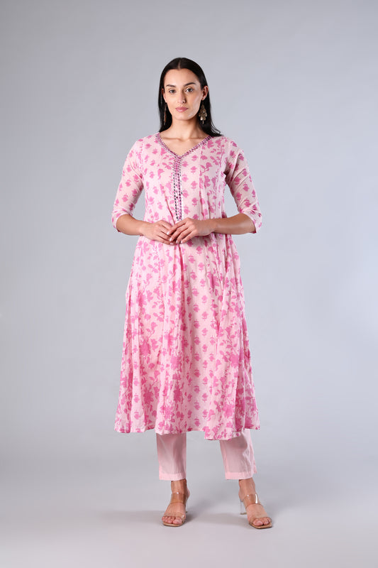 Mishti | Pink Floral Cotton Suit Set