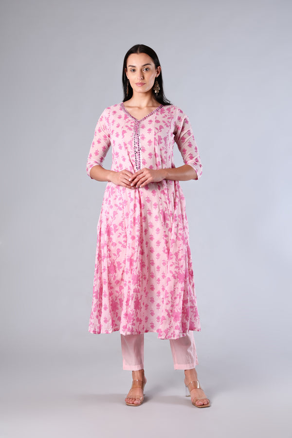 Mishti | Pink Floral Cotton Suit Set
