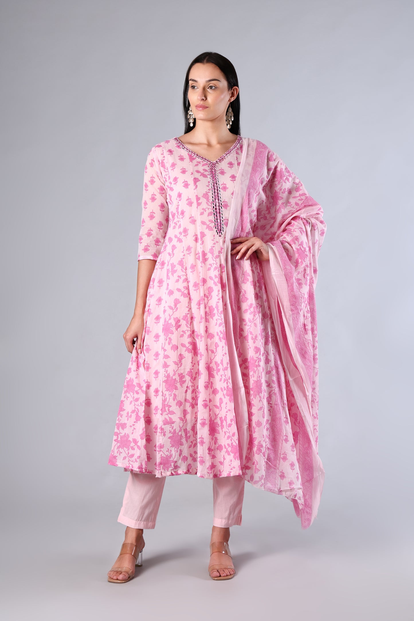 Mishti | Pink Floral Cotton Suit Set