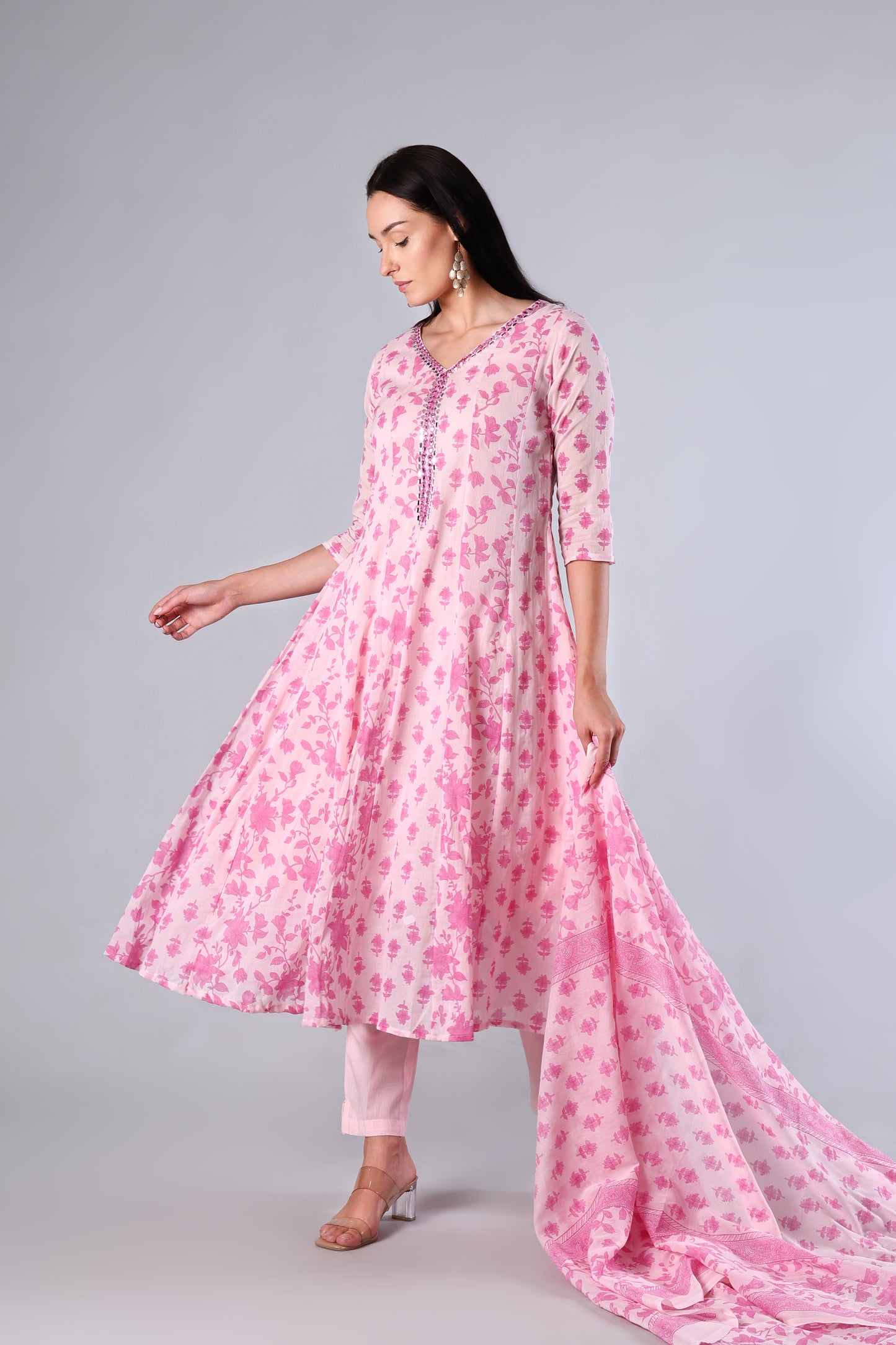 Mishti | Pink Floral Cotton Suit Set