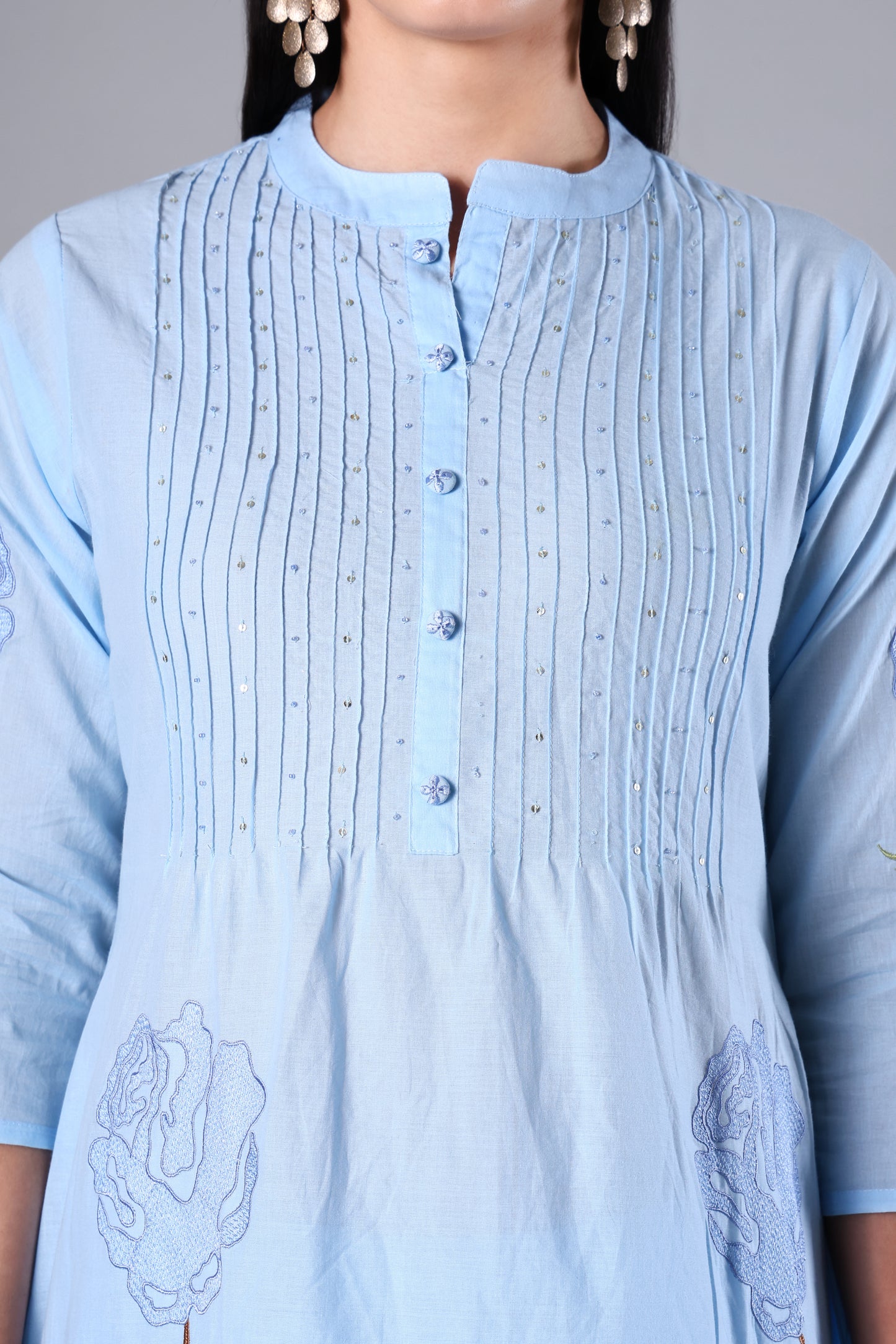 Eira | Blue Embroidered Cotton Suit Set