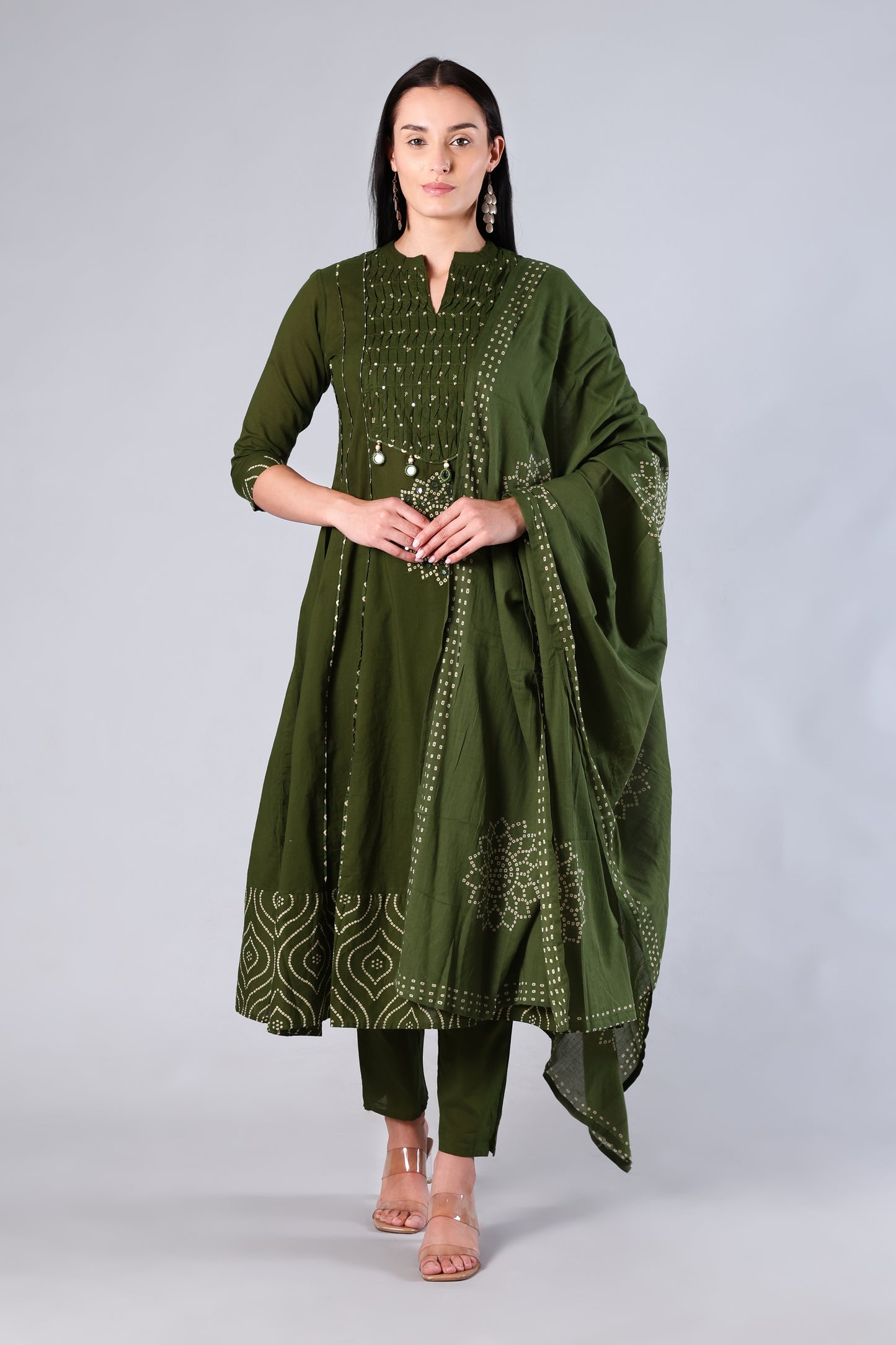 Gulika | Green Bandhani Cotton Suit Set