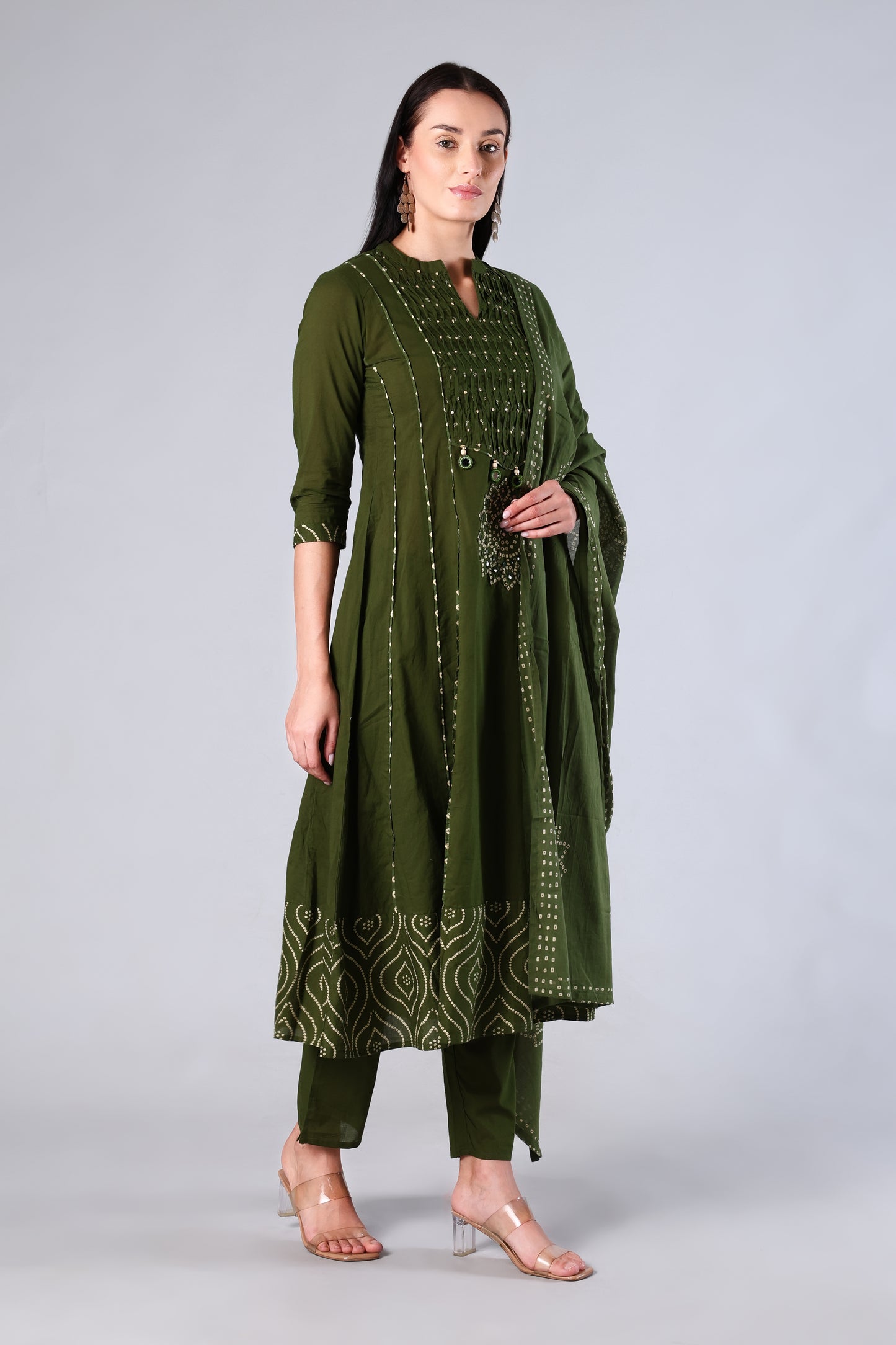Gulika | Green Bandhani Cotton Suit Set