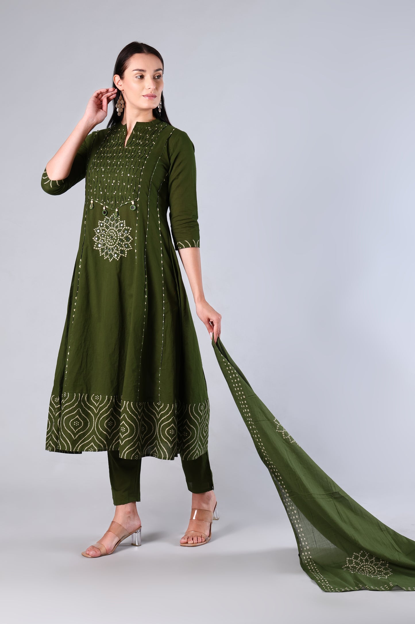 Gulika | Green Bandhani Cotton Suit Set