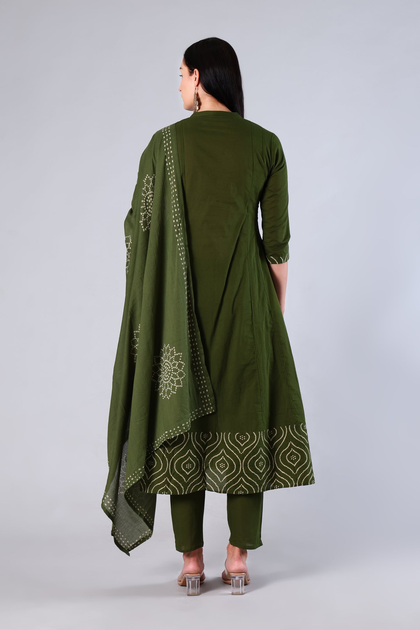 Gulika | Green Bandhani Cotton Anarkali Suit Set