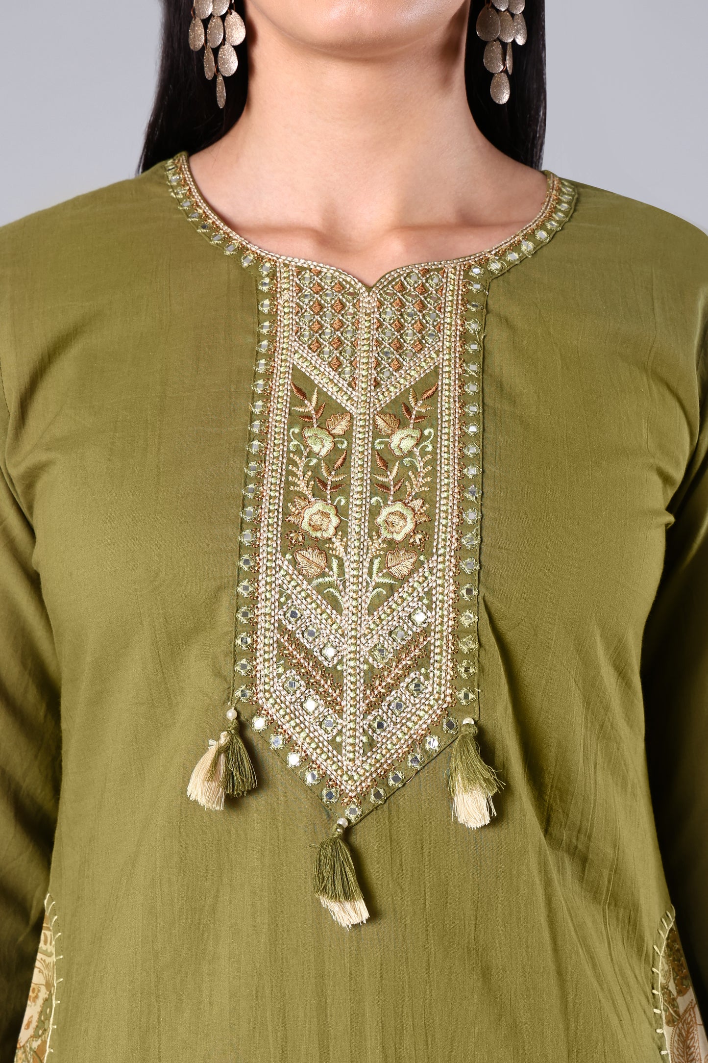 Vyoma | Green Animal Print Cotton Anarkali Suit Set