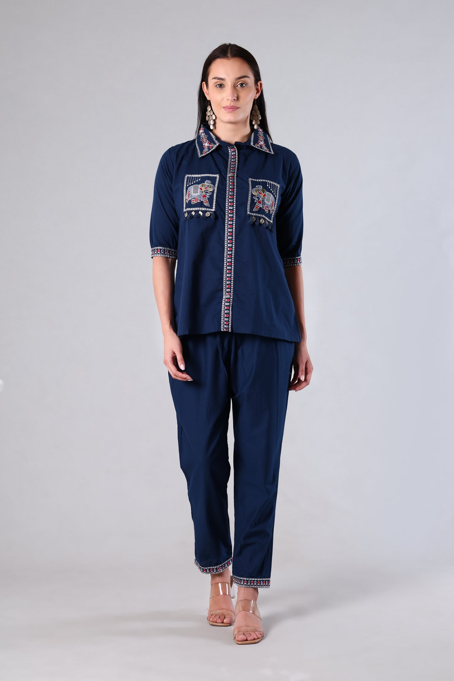 Mira | Blue Embroidered Cotton Co-ord Set