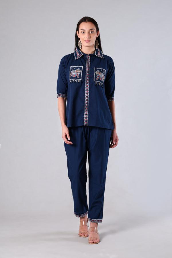 Mira | Blue Embroidered Cotton Co-ord Set