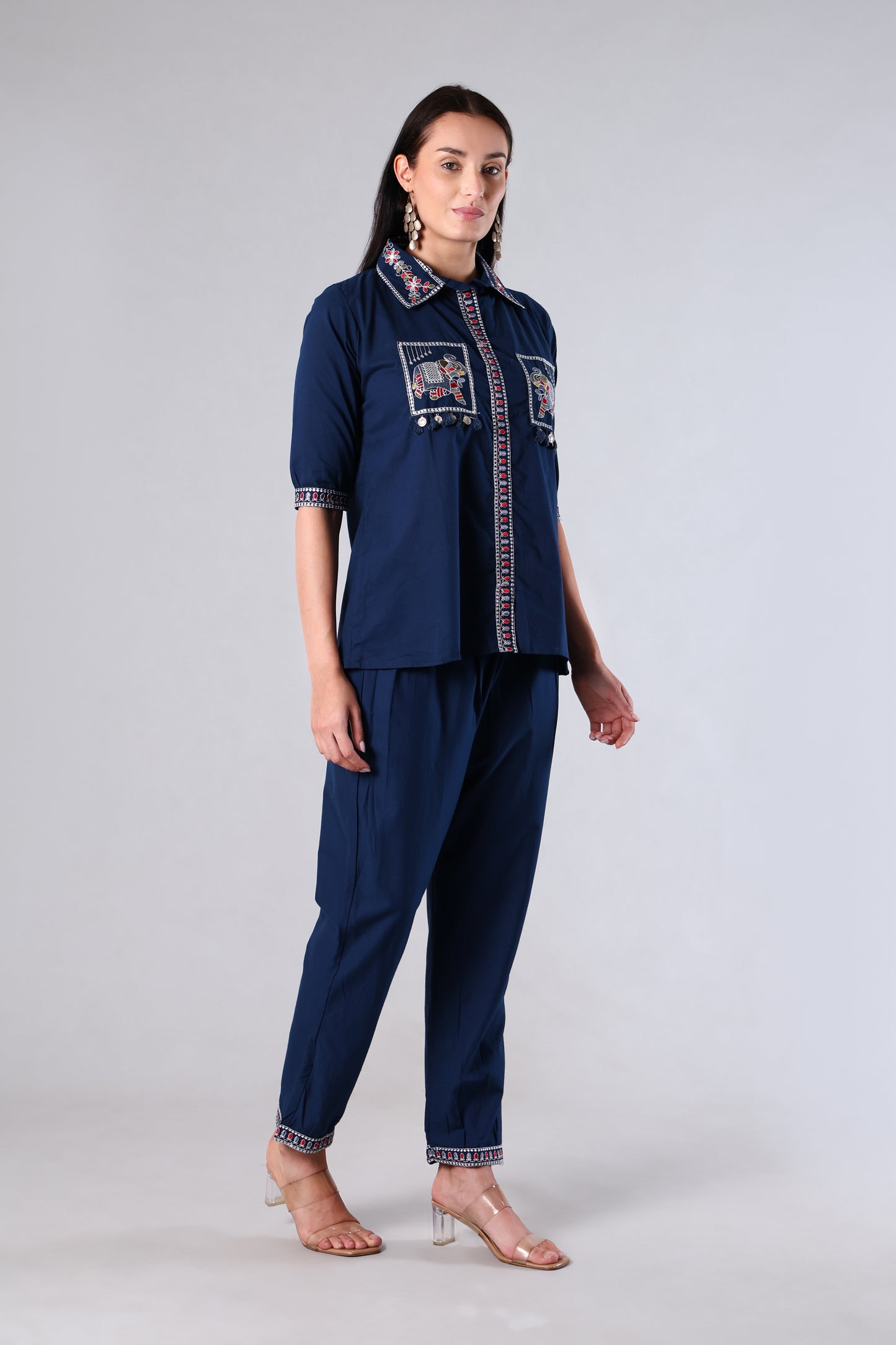 Mira | Blue Embroidered Cotton Co-ord Set