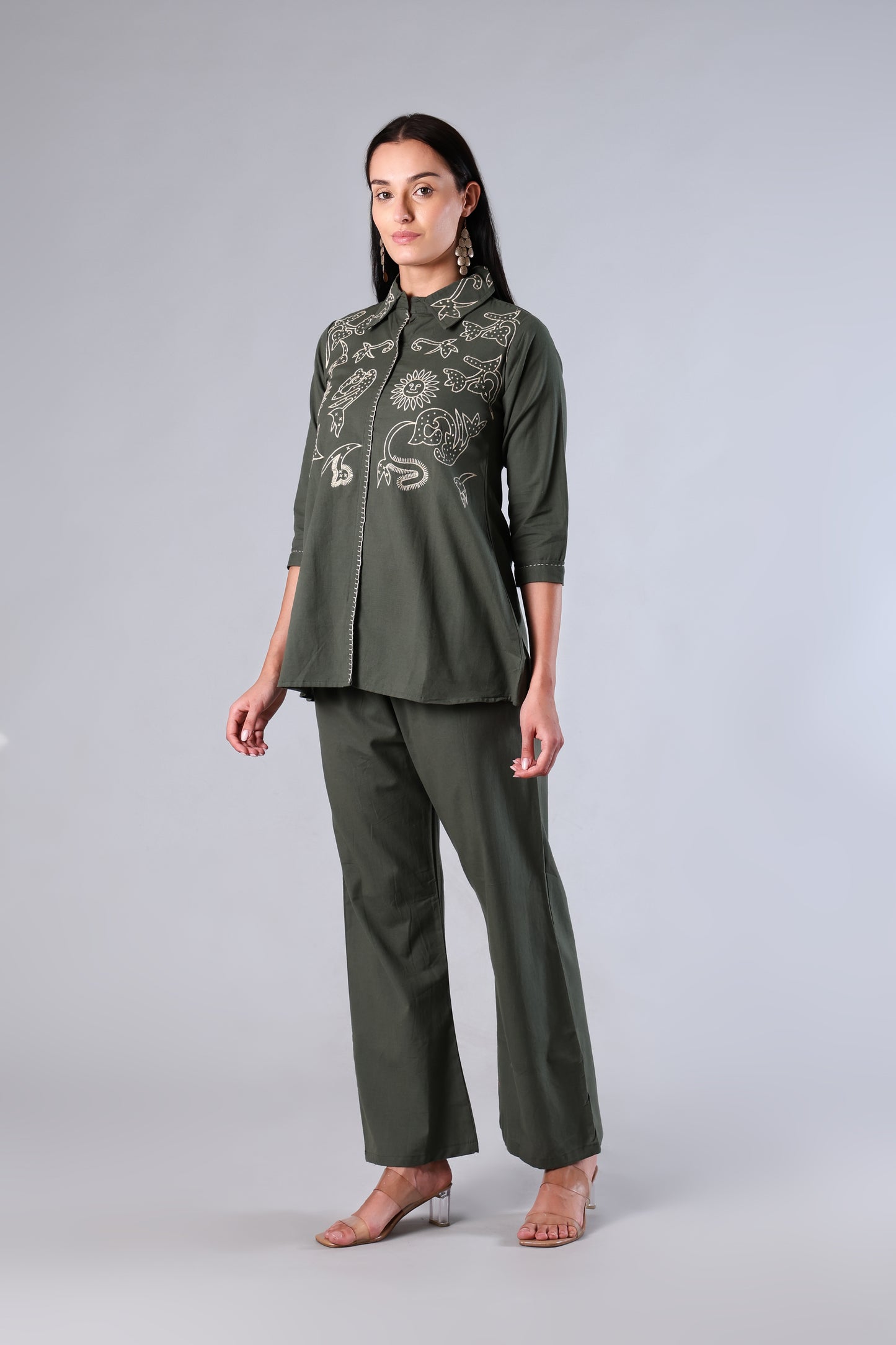 Vamika | Green Embroidered Khadi Cotton Suit Set