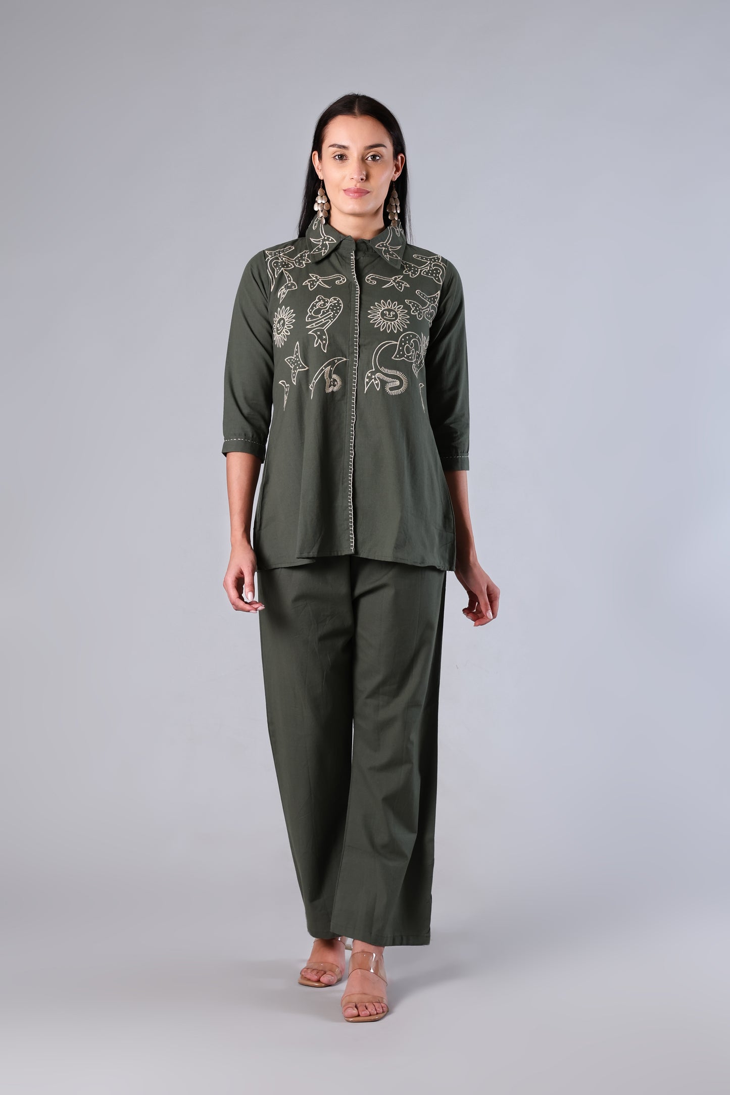 Vamika | Green Embroidered Khadi Cotton Co-ord Set