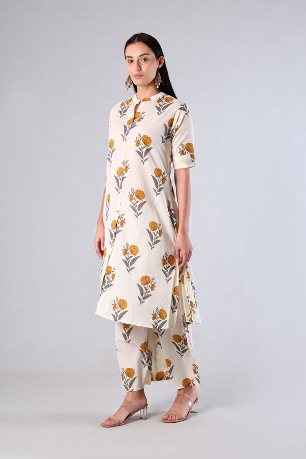 Pehli | Yellow Floral Cotton Co-ord Set