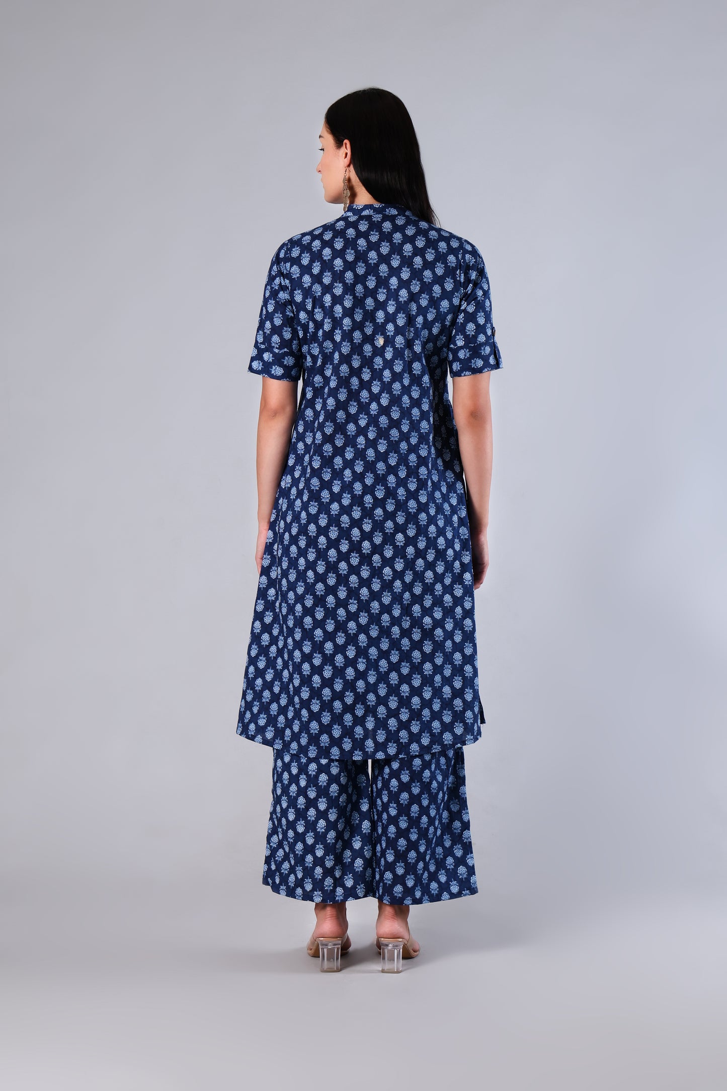 Tarini | Blue Block Print Cotton Suit Set