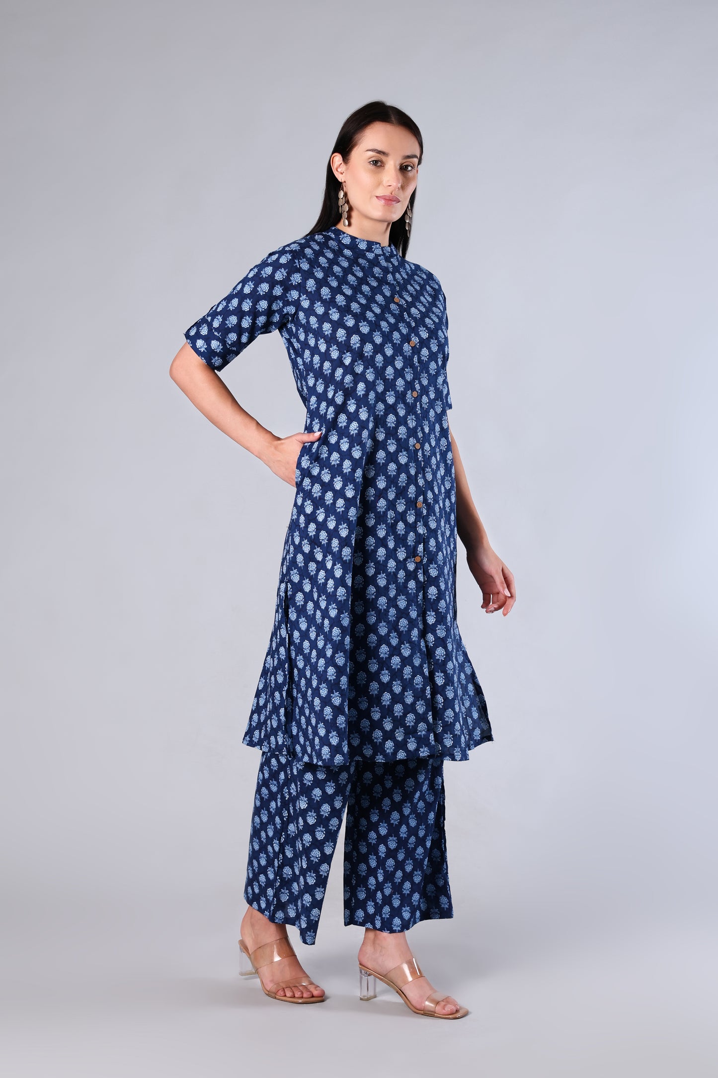 Tarini | Blue Block Print Cotton Suit Set