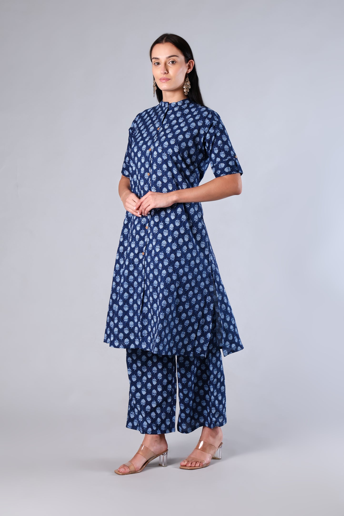 Tarini | Blue Block Print Cotton Suit Set