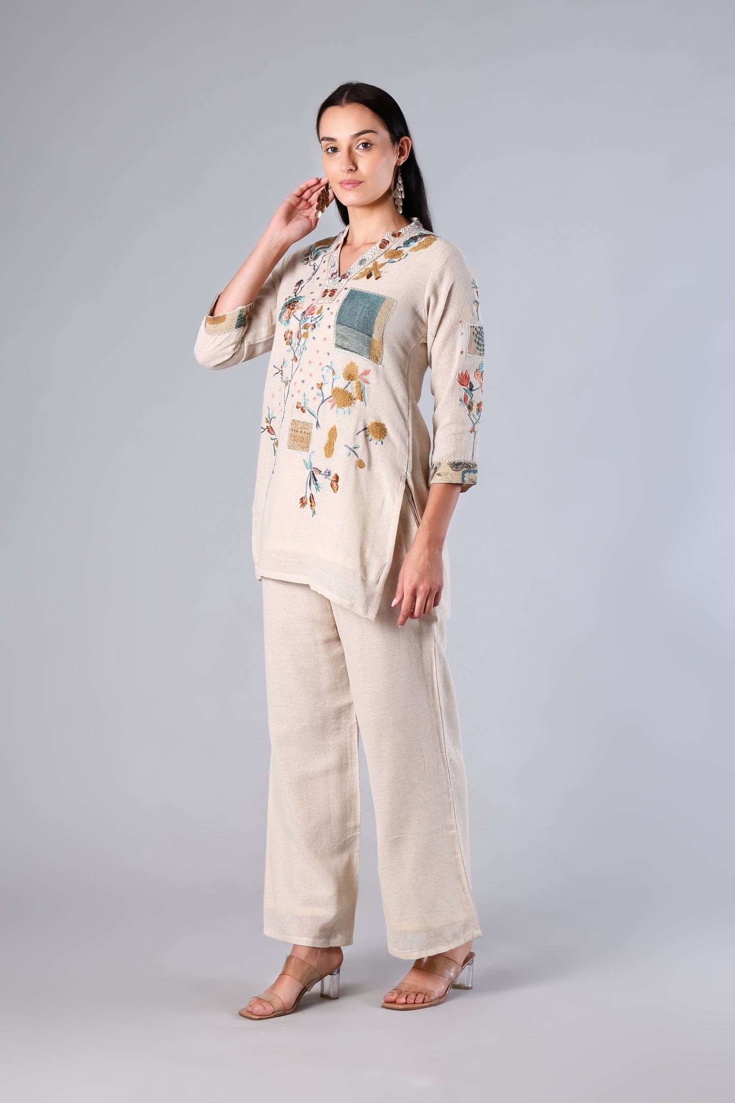Aarunya | Off White Embroidered Jute Co-ord Set