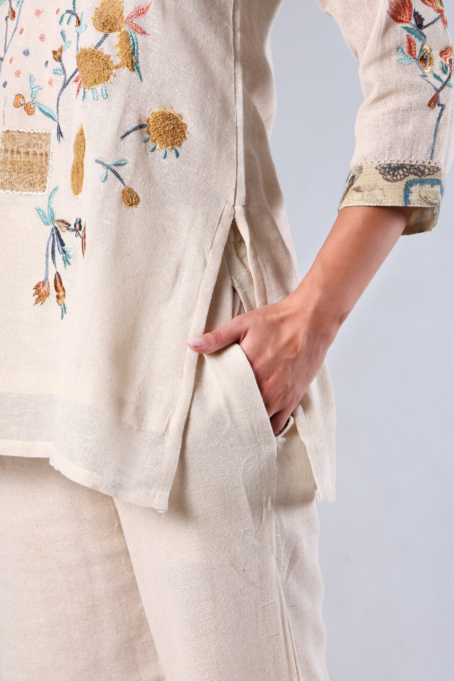 Aarunya | Beige Embroidered Jute Co-ord Set