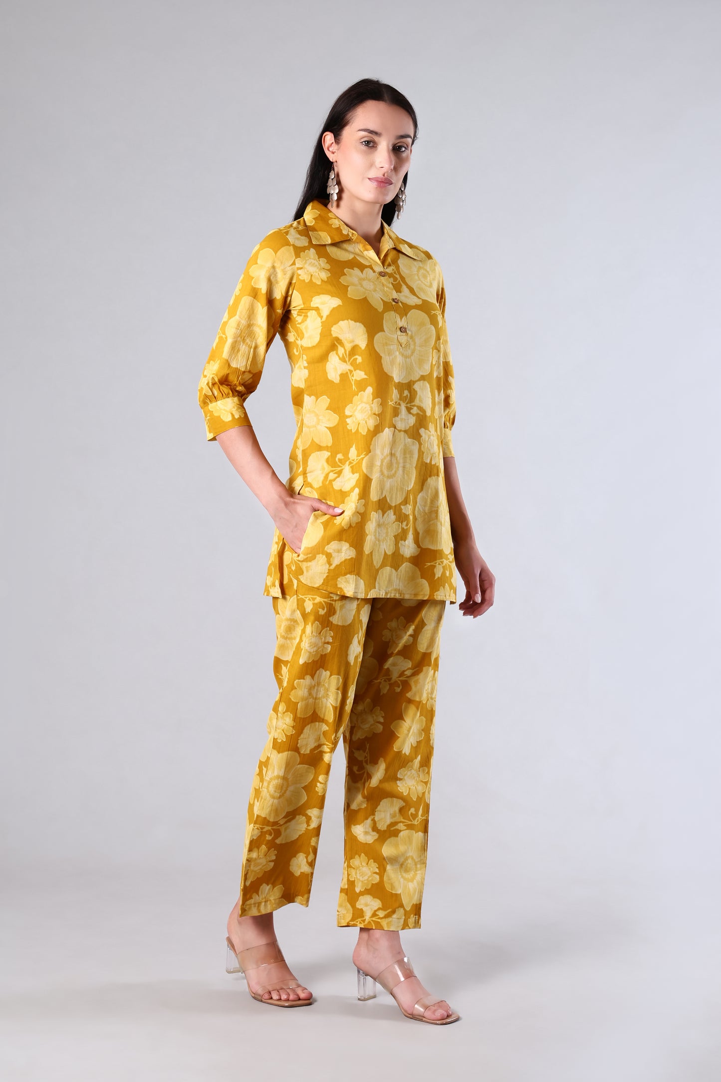 Sunaina | Yellow Floral Cotton Suit Set