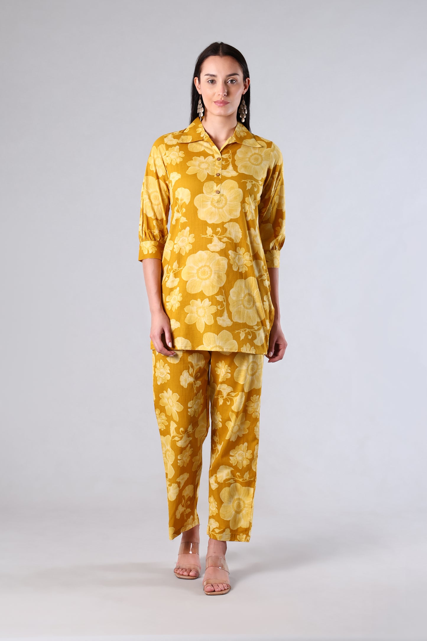 Sunaina | Yellow Floral Cotton Co-ord Set