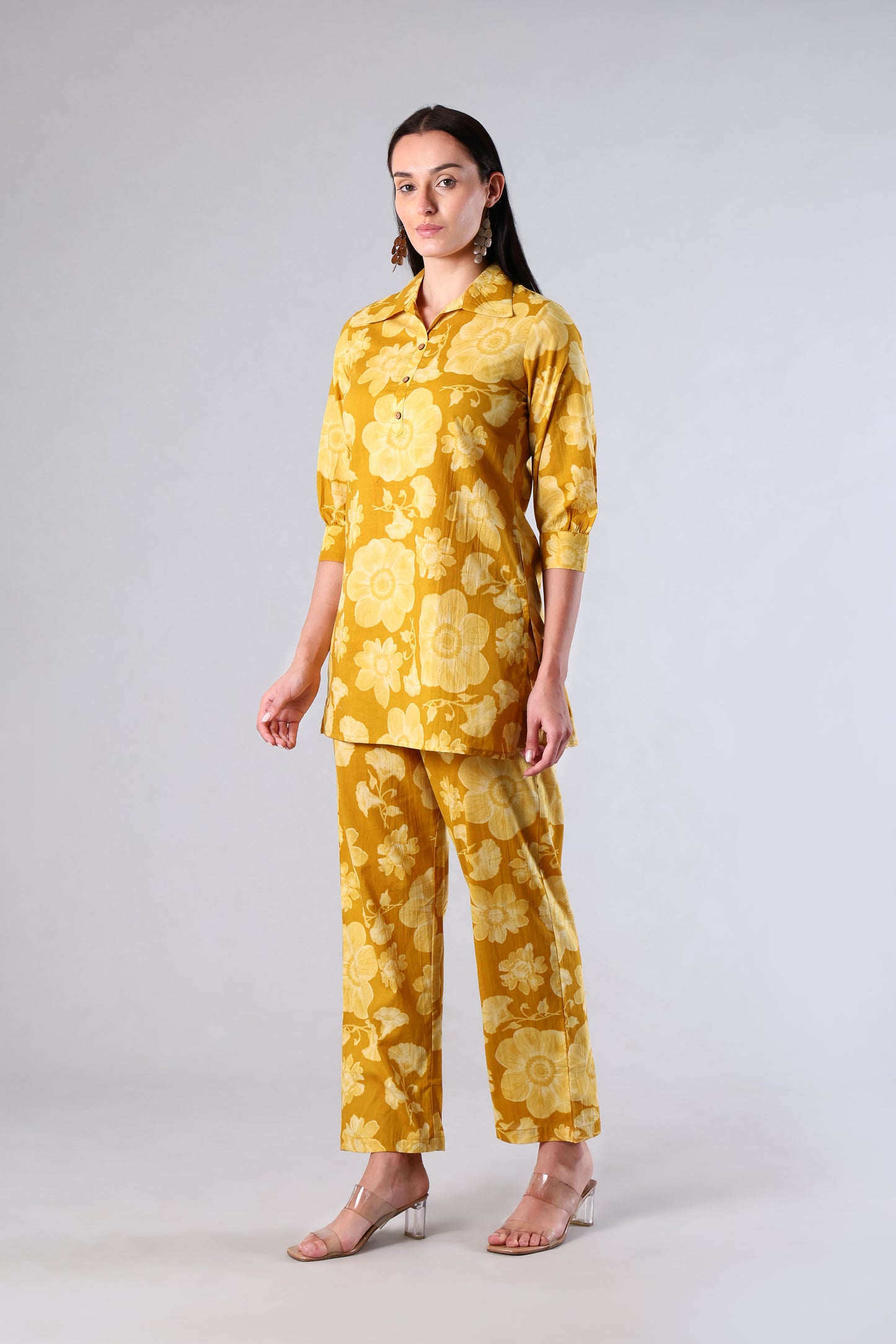 Sunaina | Yellow Floral Cotton Co-ord Set