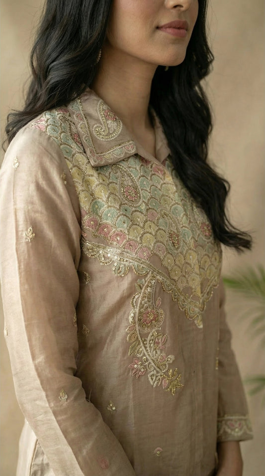 Onion Colour Embroidered Co-ord Set