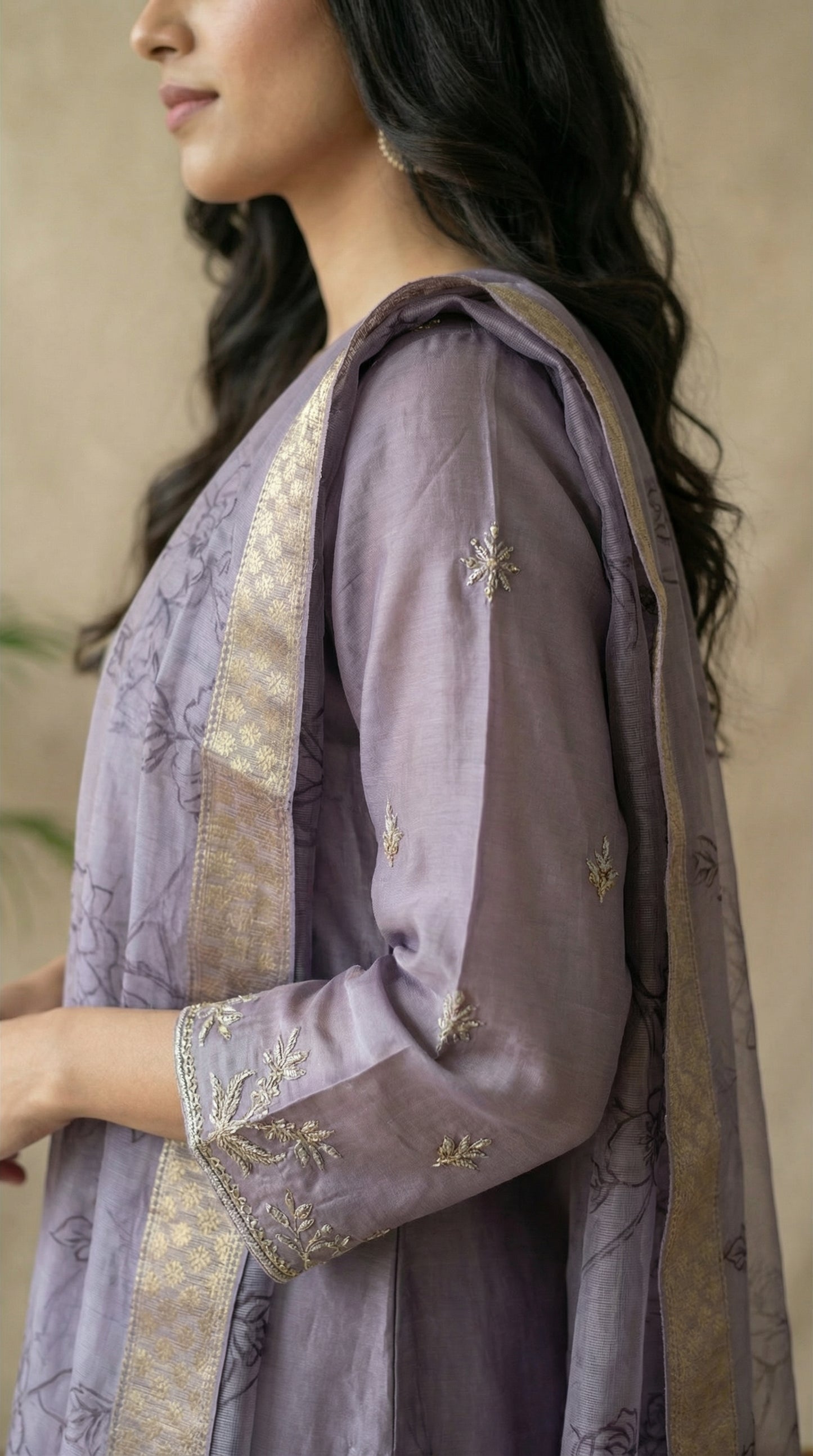 Lavender Silk Embroidered Kurta Set with Dupatta