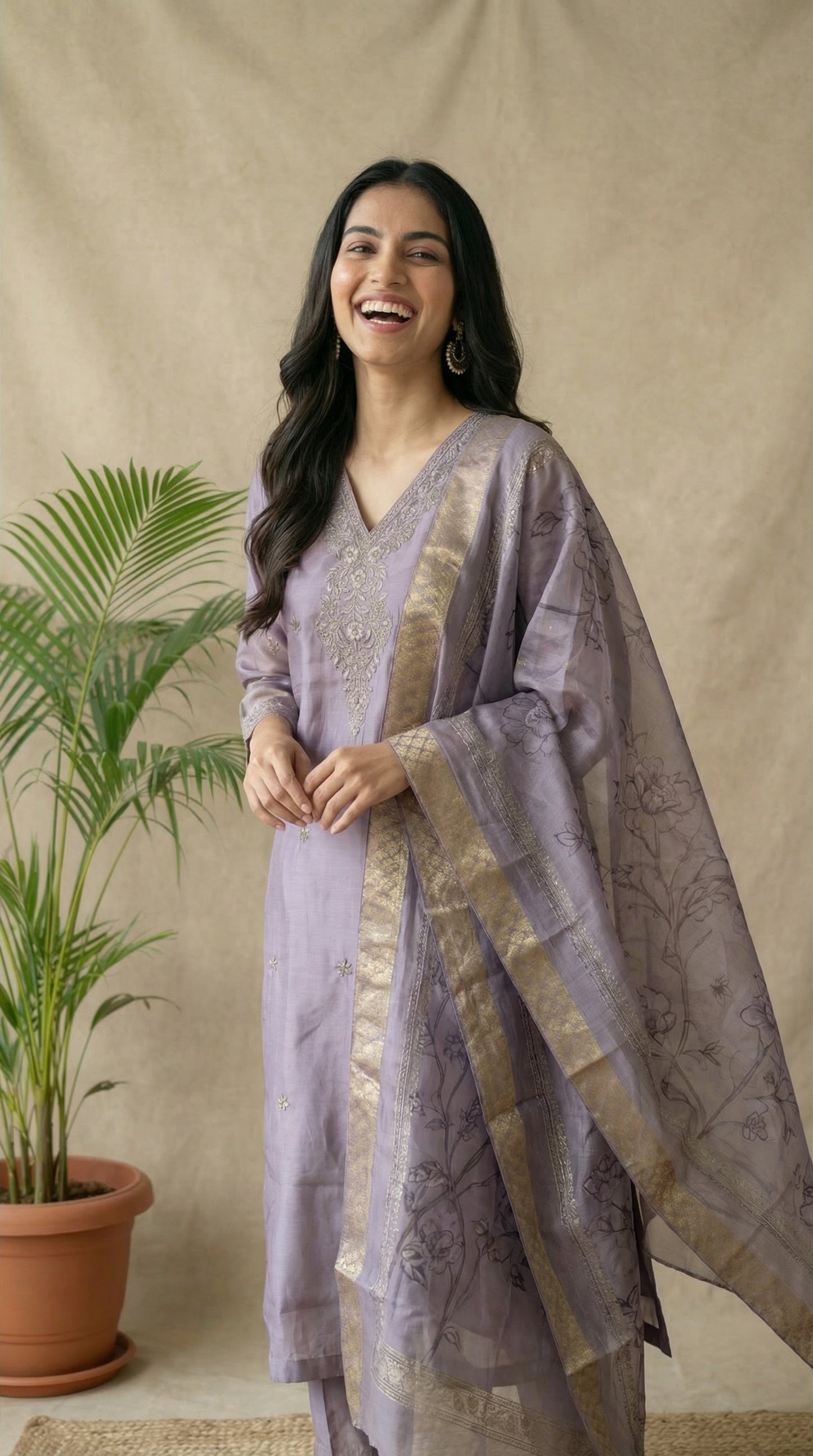 Lavender Silk Embroidered Kurta Set with Dupatta
