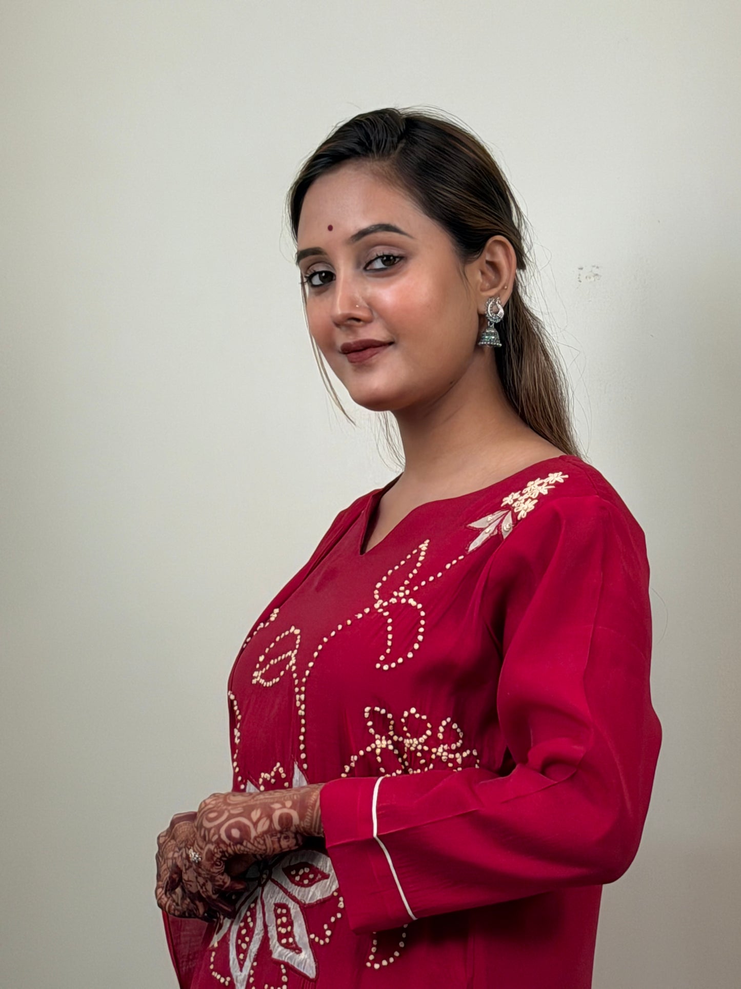 Maroon Floral Embroidered Kurta Set with Dupatta