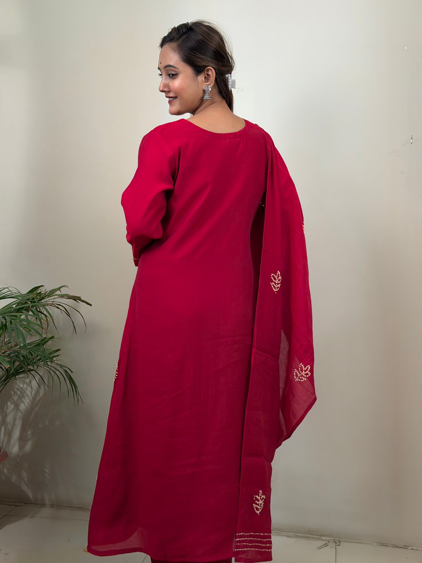 Maroon Floral Embroidered Kurta Set with Dupatta